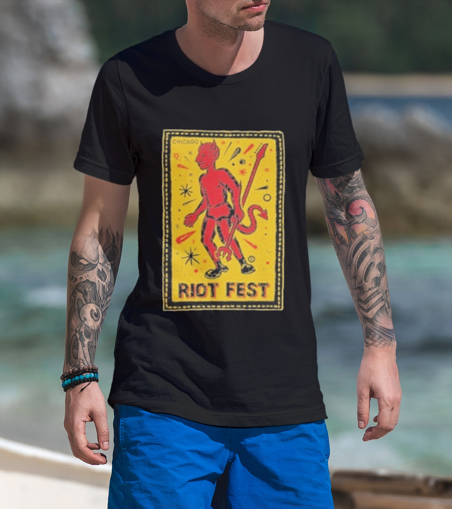 Riot Fest Chicago Chema Devil Retro Yellow Black Red T-Shirt