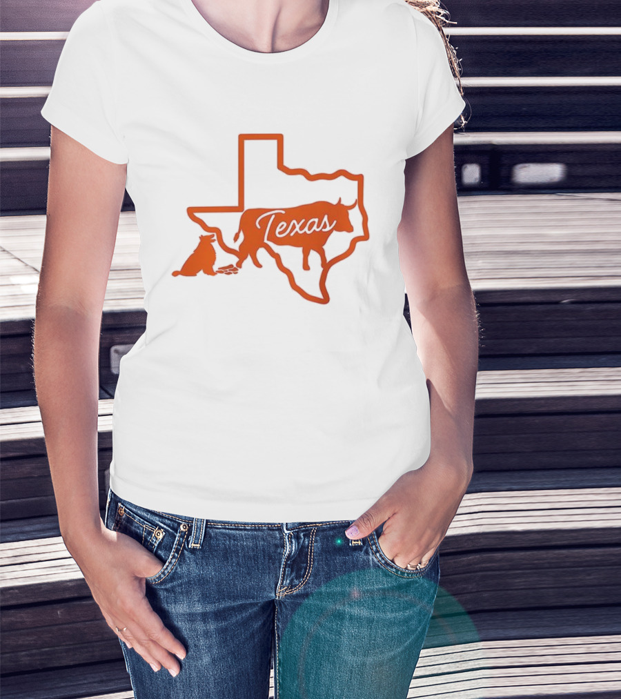Texas Longhorns Rivalry Map Outline With Steer And State Silhouette Design T-Shirt