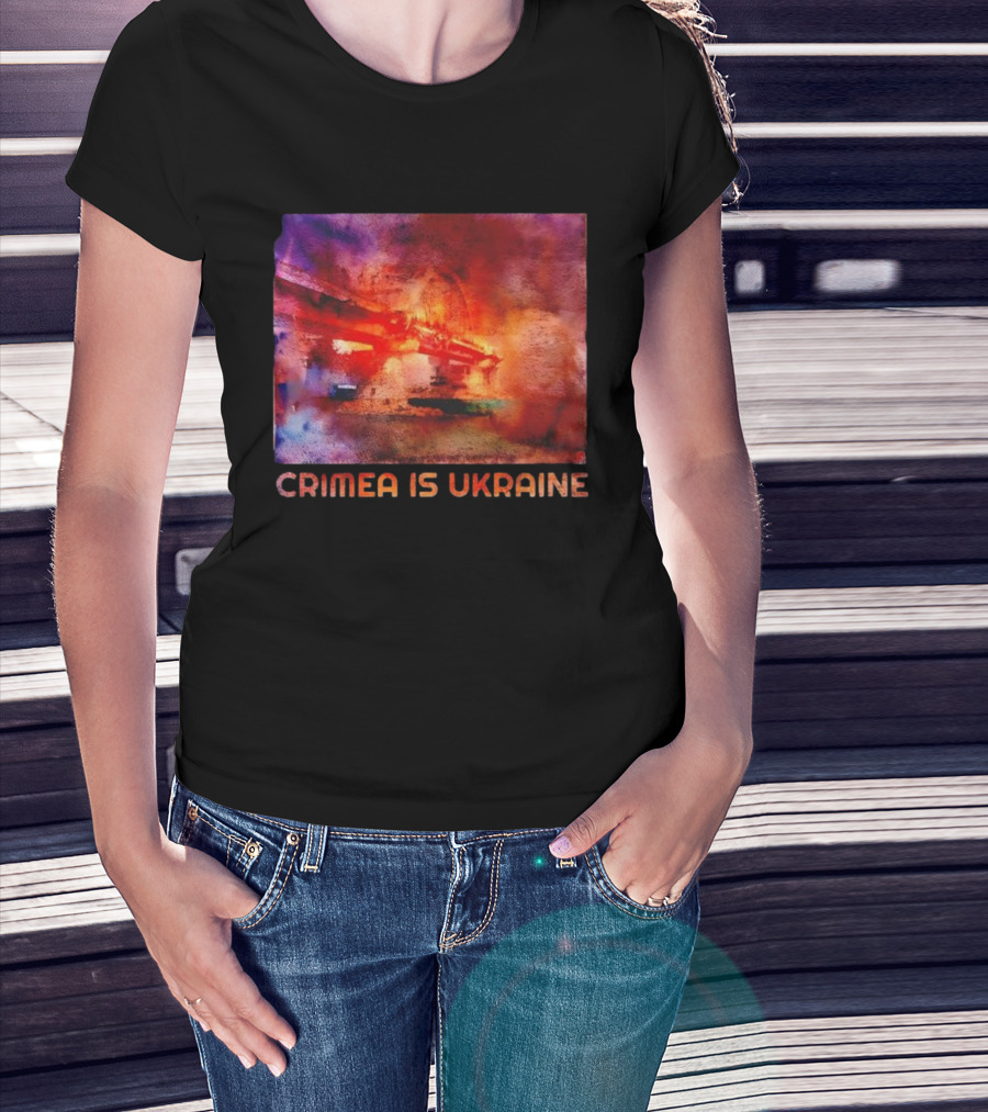 Crimea Is Ukraine Watercolor Bridge Explosion Imagery T-Shirt