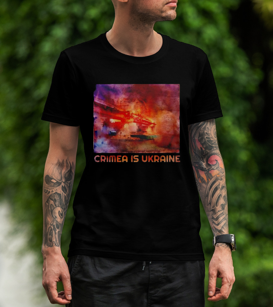 Crimea Is Ukraine Watercolor Bridge Explosion Imagery T-Shirt