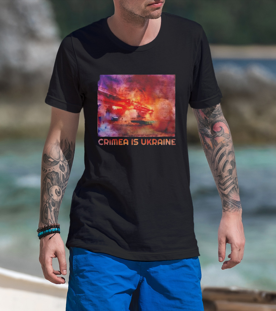 Crimea Is Ukraine Watercolor Bridge Explosion Imagery T-Shirt