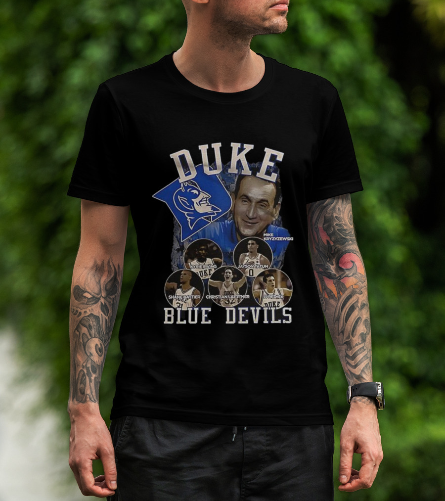 Duke Blue Devils Mike Krzyzewski Kyrie Irving Jayson Tatum Shane Battier Christian Laettner JJ Redick Vintage Legends T-Shirt
