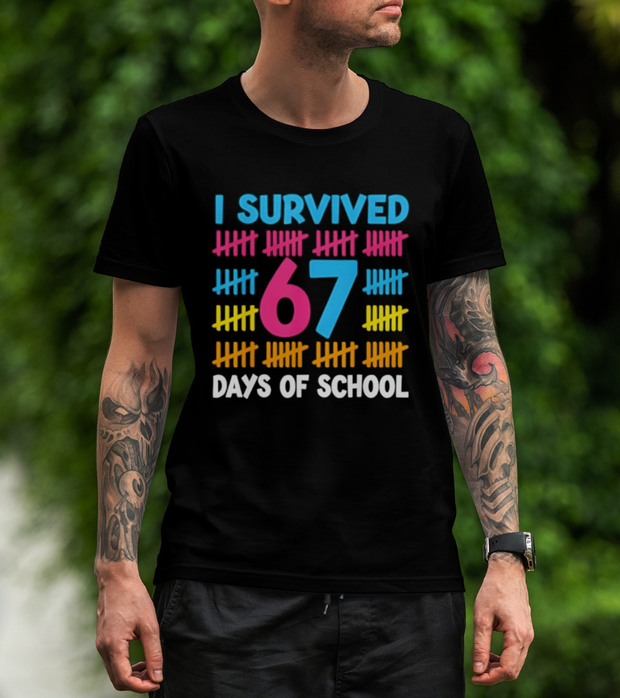 I Survived 67 Days Of School Colorful Tally Marks Fun Design T-Shirt