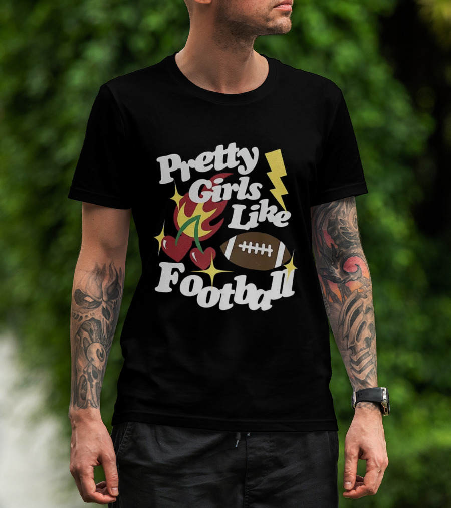 Pretty Girls Like Football Sport Lover Lightning Heart Football T-Shirt