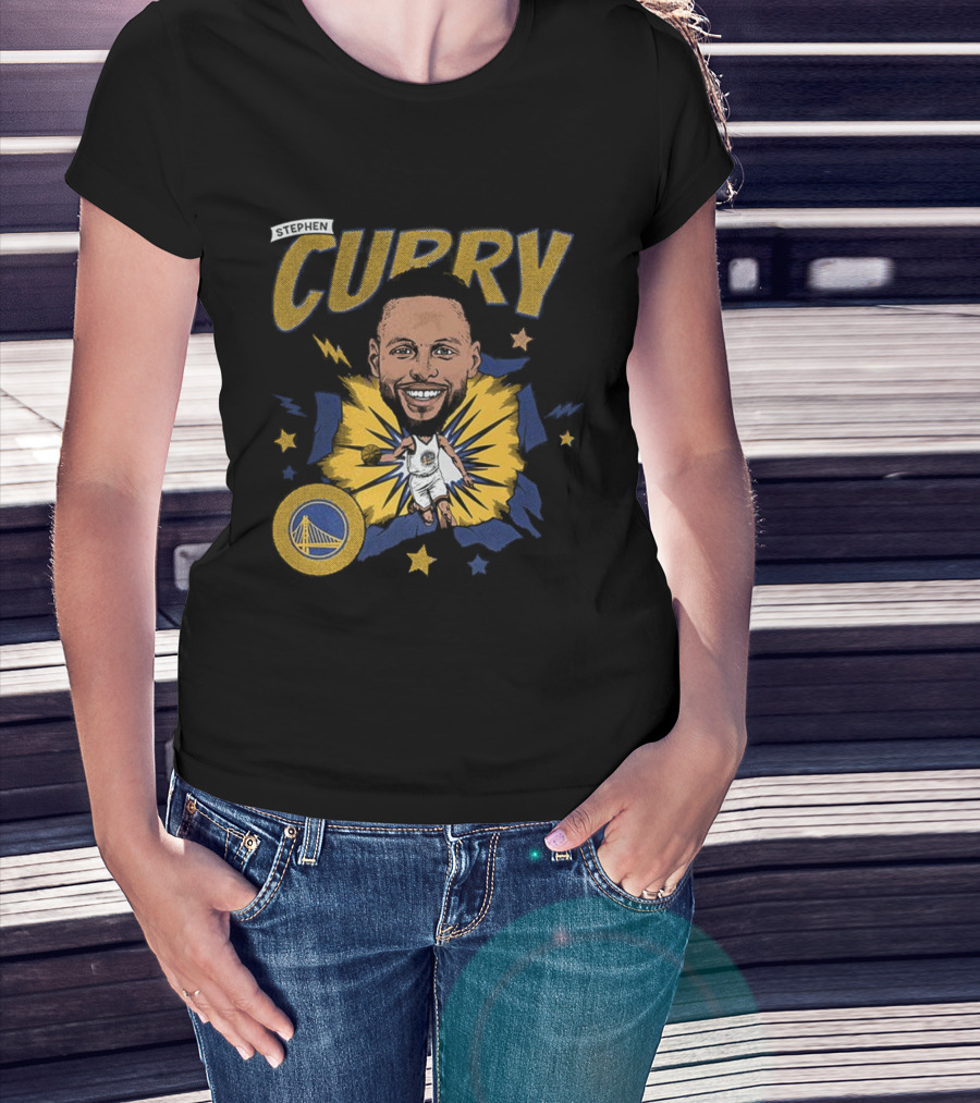 Stephen Curry Golden State Warriors NBA Caricature Vibrant Design T-Shirt