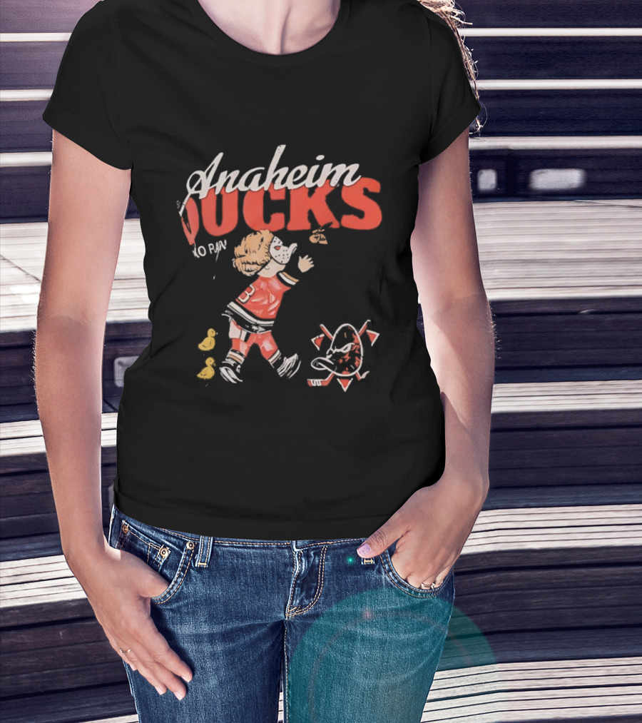 Anaheim Ducks Vintage Style Hockey Player And Mascot Retro Graphics T-Shirt