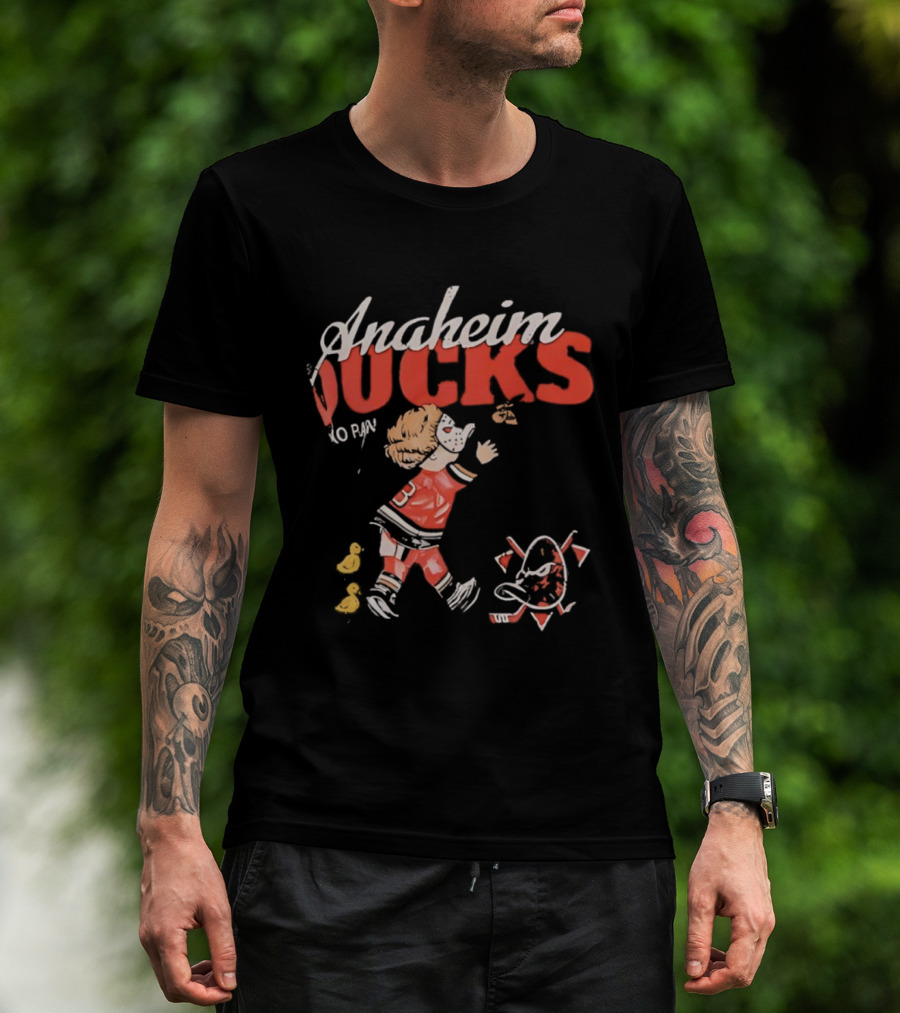 Anaheim Ducks Vintage Style Hockey Player And Mascot Retro Graphics T-Shirt