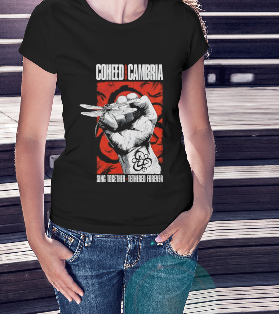 Coheed And Cambria Sing Together Tethered Forever Fist Symbol Red Background T-Shirt