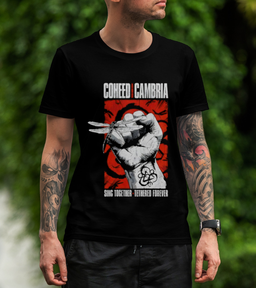 Coheed And Cambria Sing Together Tethered Forever Fist Symbol Red Background T-Shirt