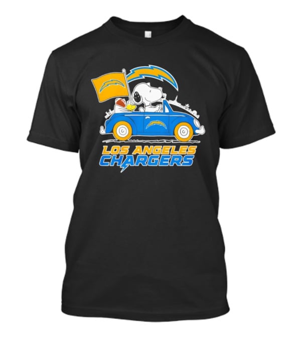 Los Angeles Chargers Snoopy Woodstock Driving Car Peanuts NFL Logo T-Shirt