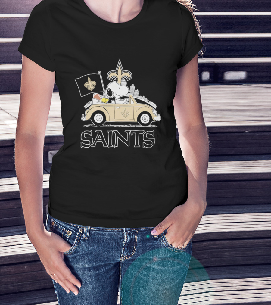 New Orleans Saints Snoopy Woodstock Car Driving Football Fan T-Shirt
