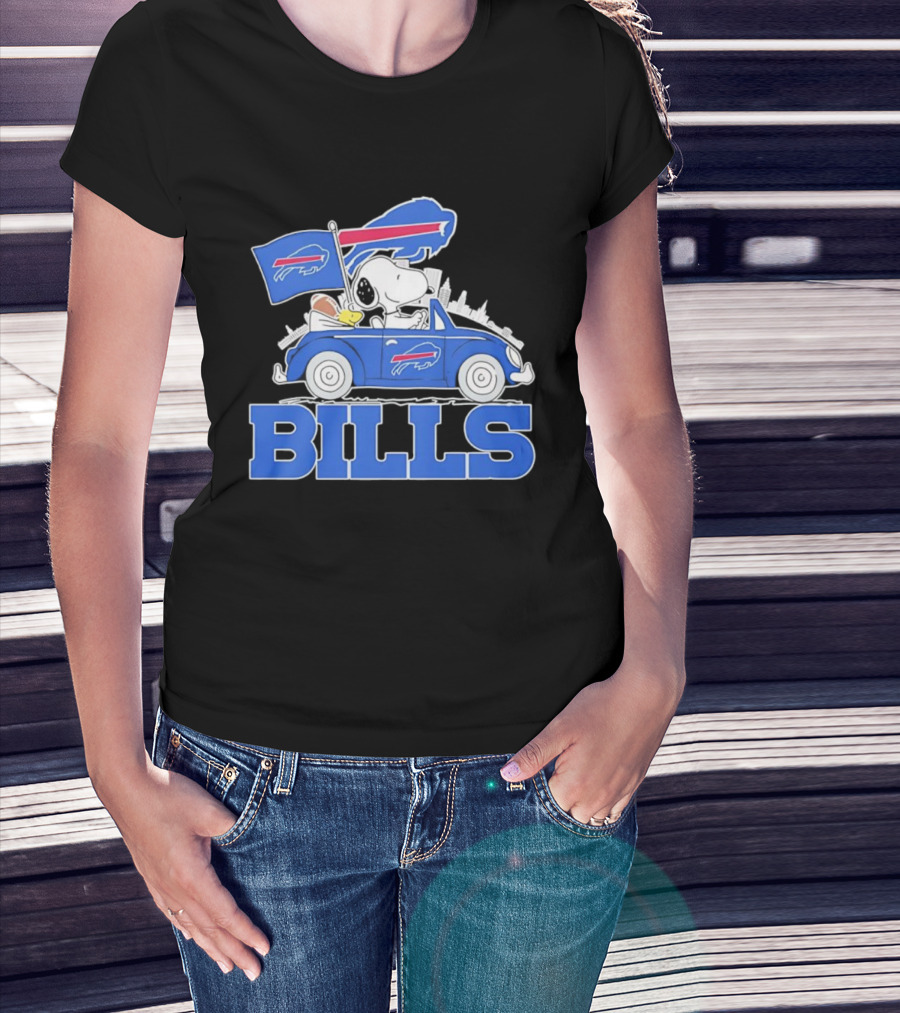 Peanuts Buffalo Bills Driving Car With Flag And Football T-Shirt