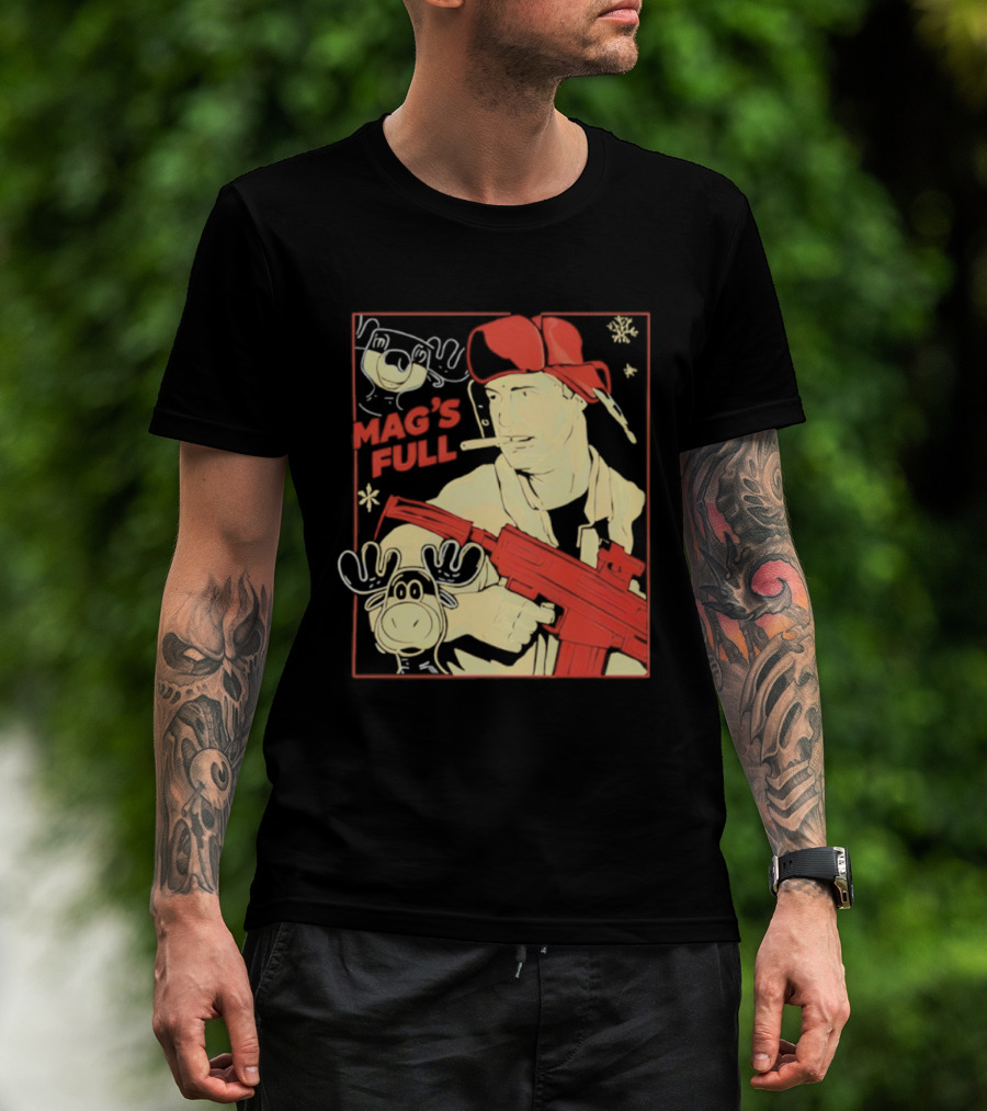 Mags Full Randy Quaid With Moose And Snowflakes T-Shirt