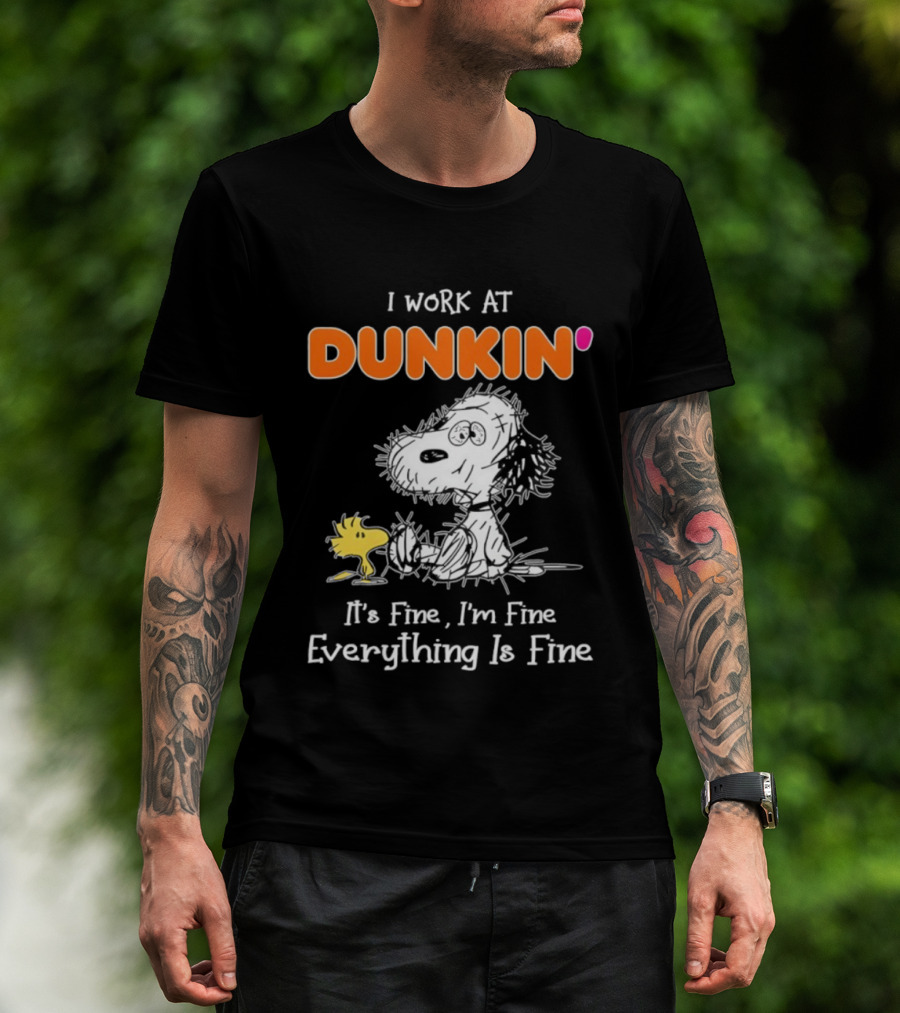 Snoopy And Woodstock Dunkin' It's Fine I'm Fine Everything Is Fine T-Shirt