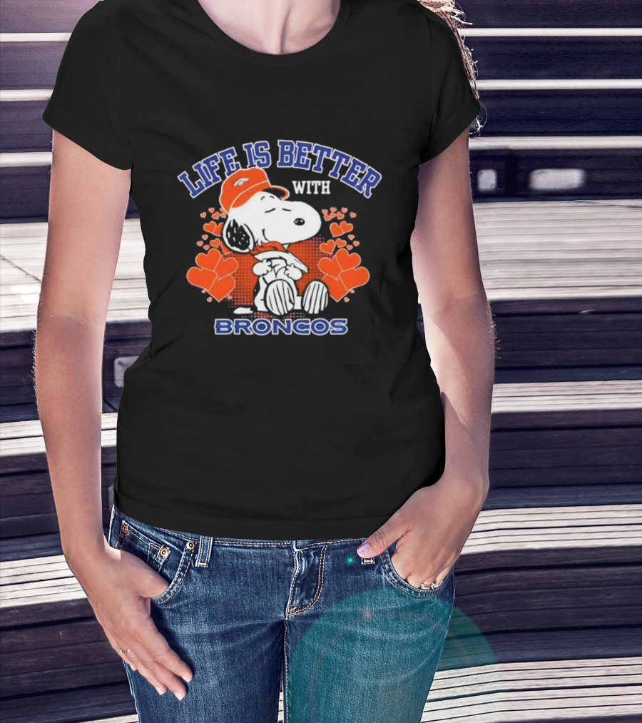 Life Is Better With Snoopy Denver Broncos Hearts T-Shirt