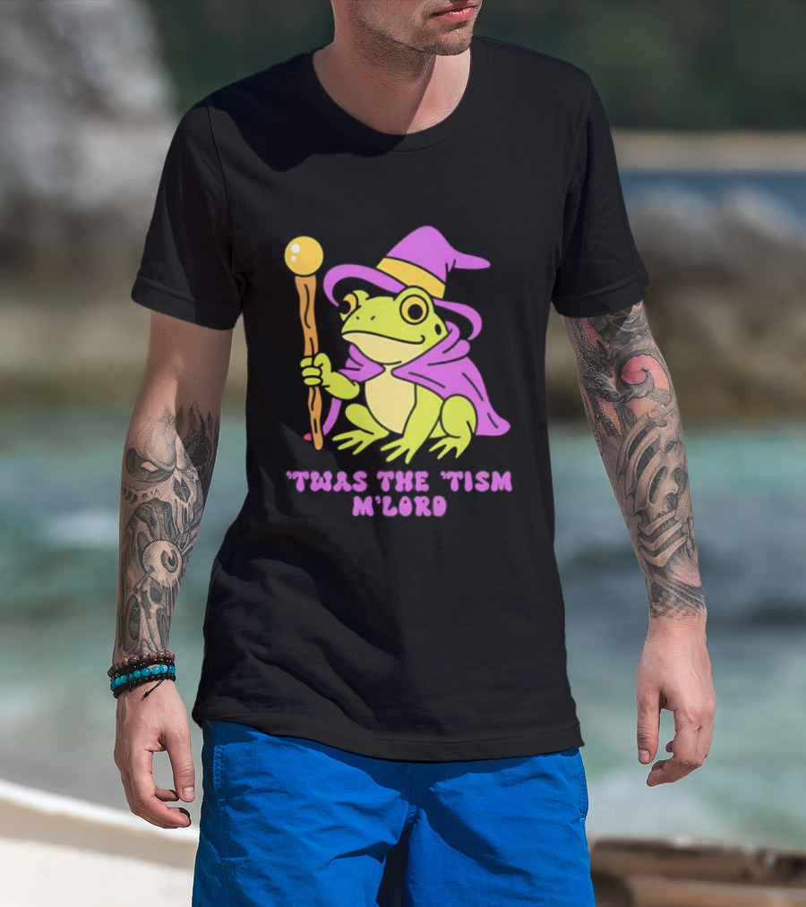 Twas The Tism M'Lord Frog Wizard Purple Hat Staff T-Shirt