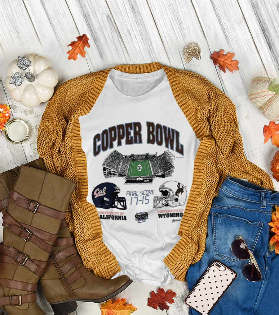 Copper Bowl Final Score 17-15 University Of Cal Vs Wyoming Football Helmets Stadium T-Shirt