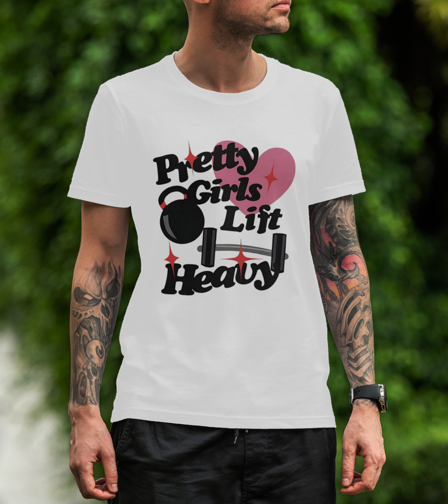 Pretty Girls Lift Heavy Dumbbells Pink Heart Gym Fitness T-Shirt