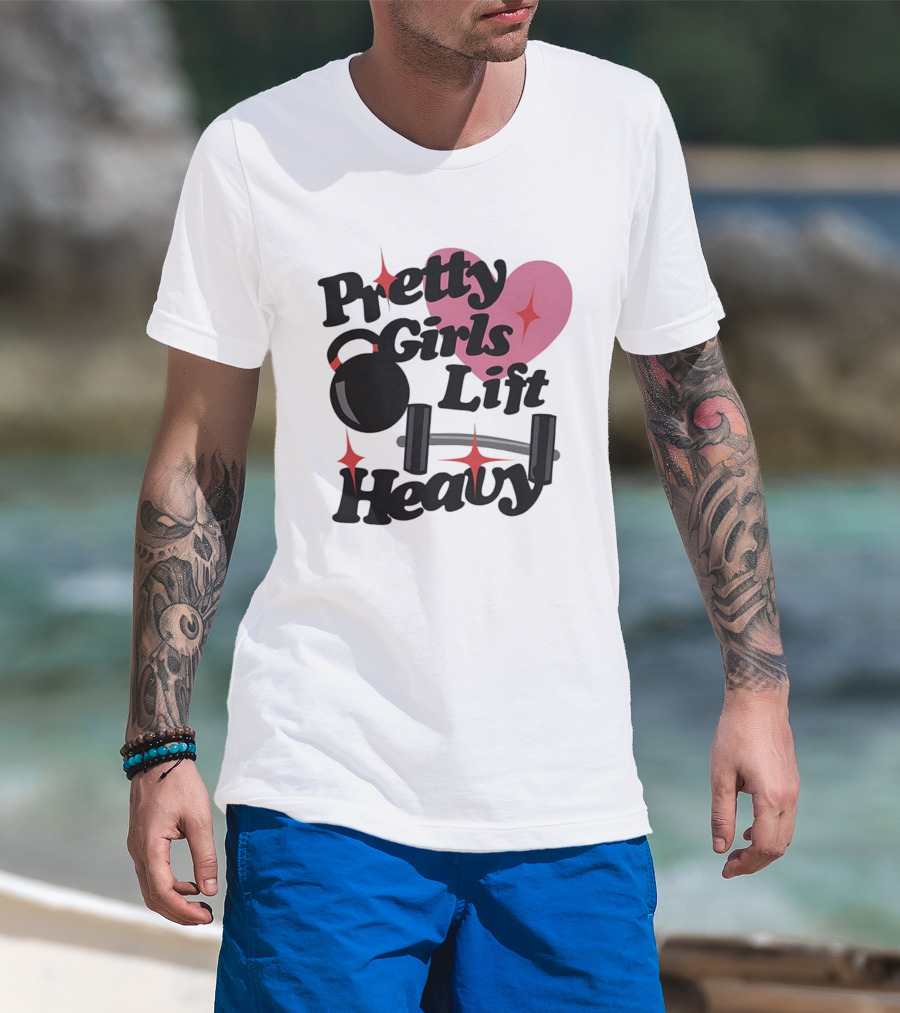 Pretty Girls Lift Heavy Dumbbells Pink Heart Gym Fitness T-Shirt