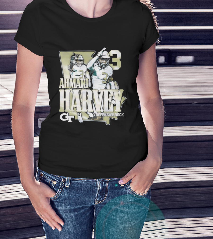 Georgia Tech Football Ahmari Harvey 3 Student Athlete Yellow Jackets T-Shirt