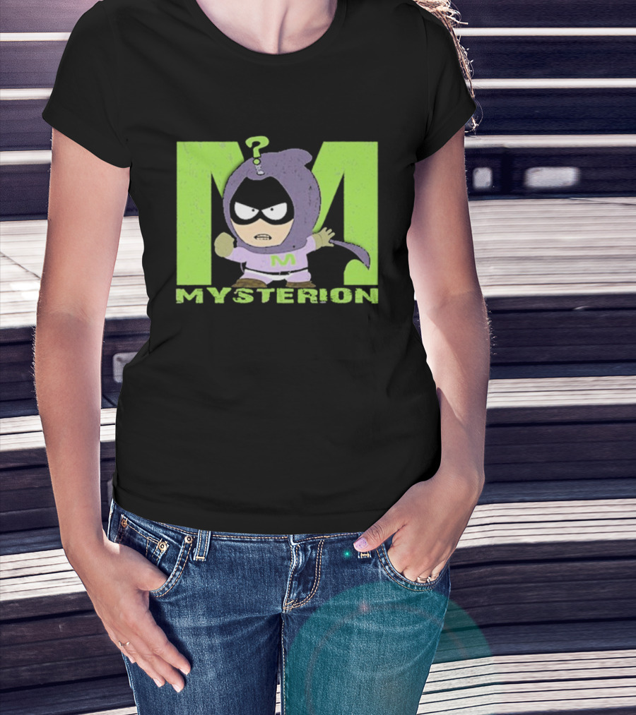 South Park Mysterion Character Pose With Green M Logo T-Shirt