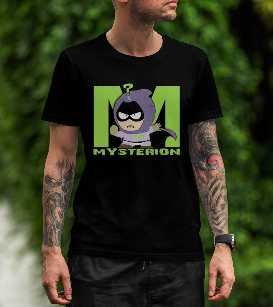 South Park Mysterion Character Pose With Green M Logo T-Shirt