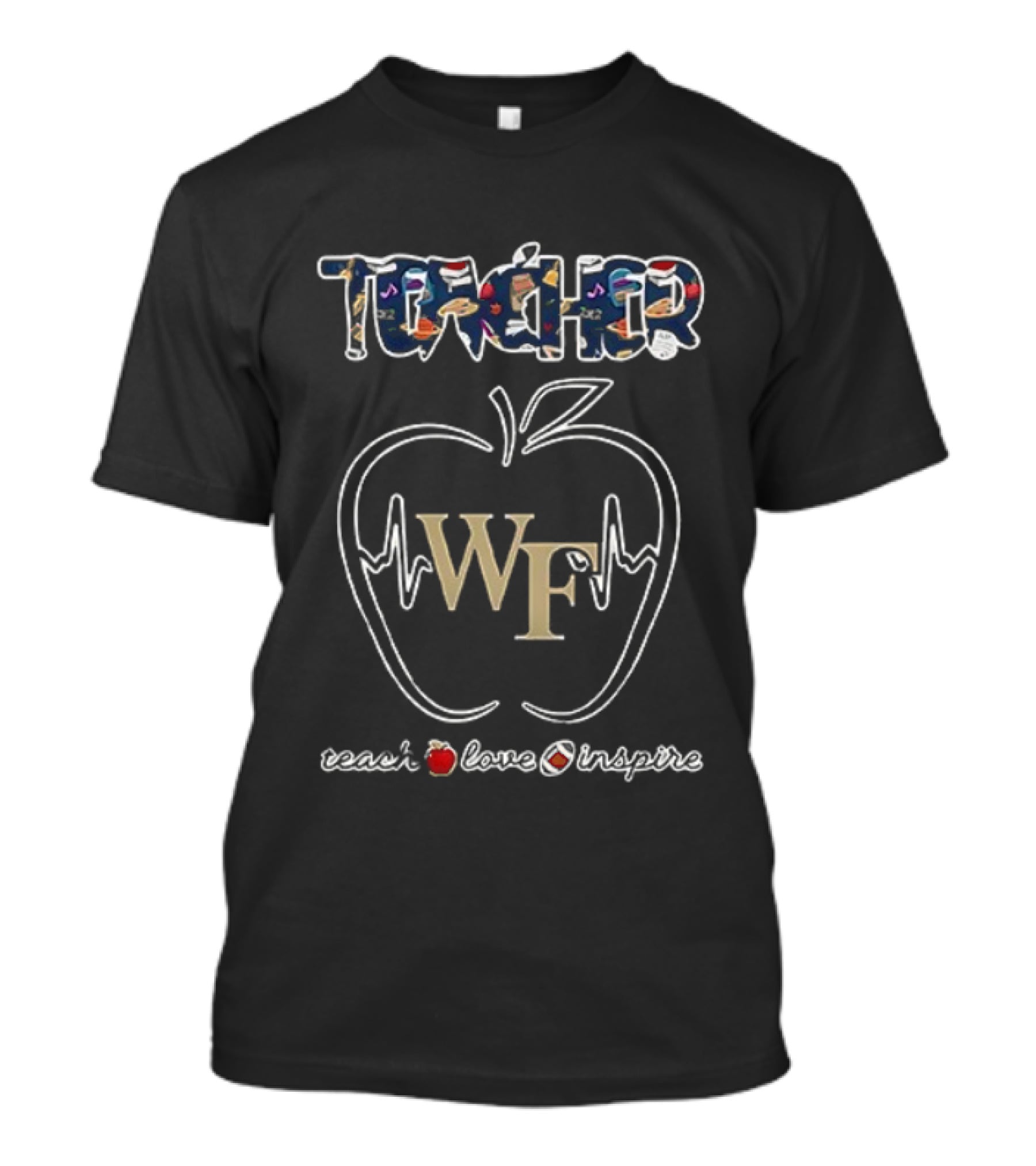 Wake Forest Demon Deacons Teacher Appreciation Teach Love Inspire Apple WF Logo T-Shirt