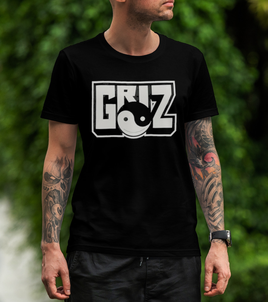 GRiZ Yin Yang Smiley Face Block Text T-Shirt