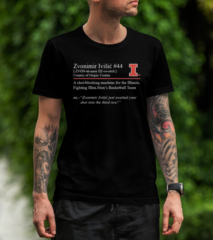 Zvonimir Ivisic #44 Shot-Blocking Machine Illinois Fighting Illini Men's Basketball Team T-Shirt
