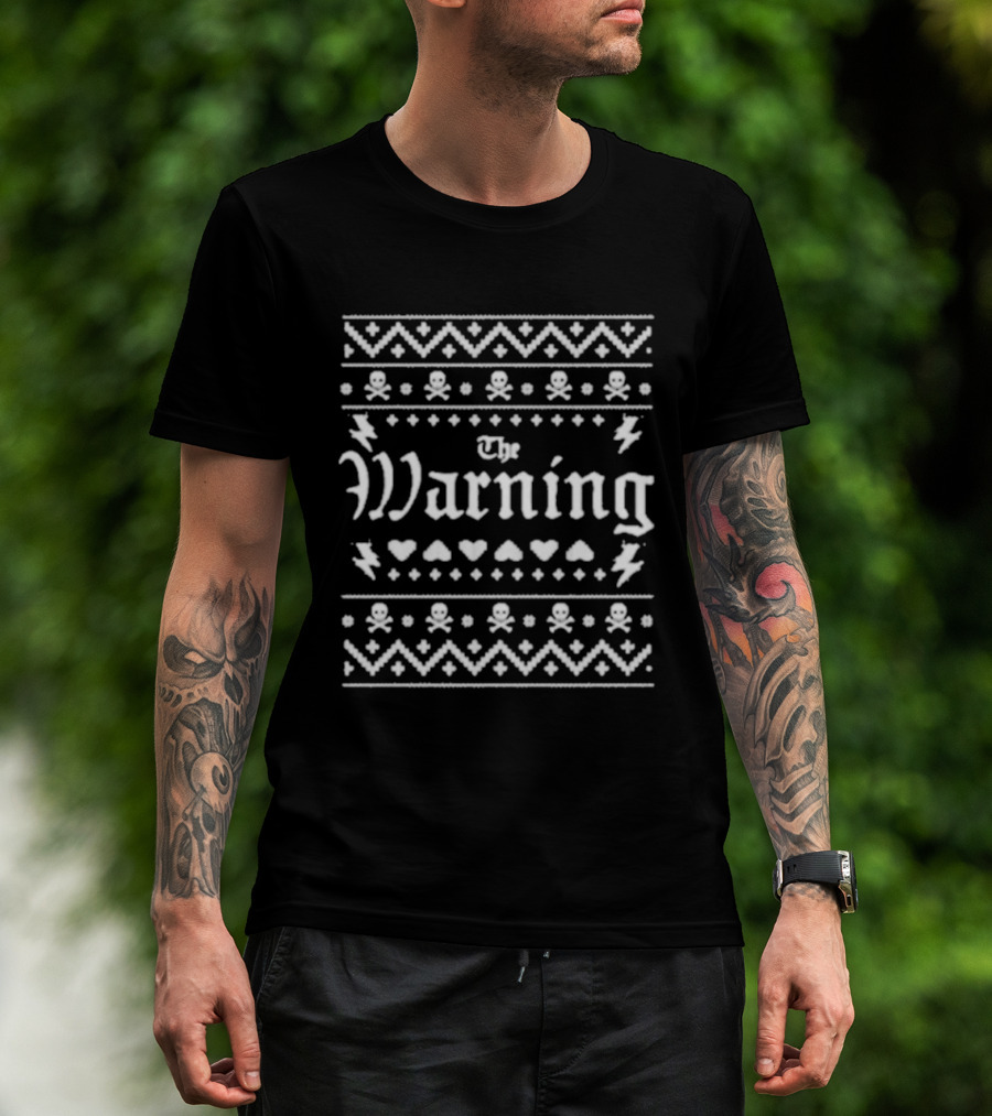 The Warning Ugly Christmas Sweater With Skulls And Hearts T-Shirt