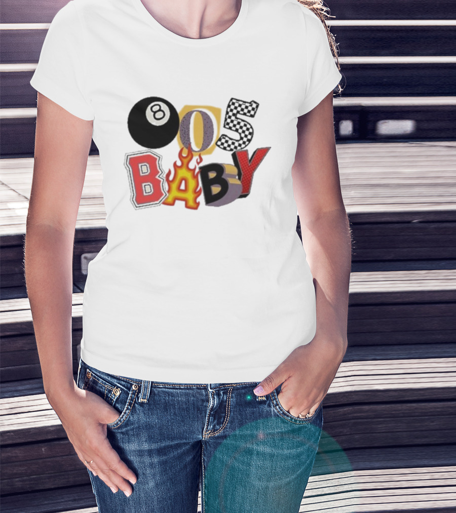 Big Time 805 Baby Eight Ball Fire Letters Retro Style T-Shirt