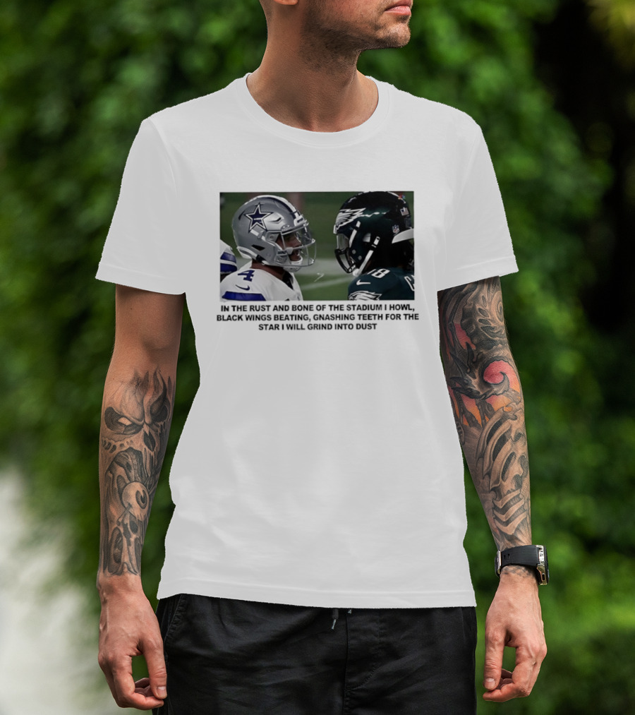 Philadelphia Eagles And Dallas Cowboys Black Wings Beat Fabric Grind Into Dust T-Shirt