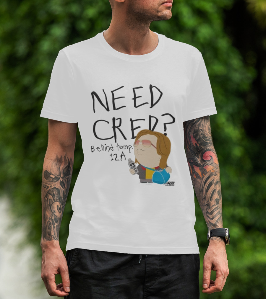South Park Need Cred Behind Temp 12A Character Holding Microphone T-Shirt