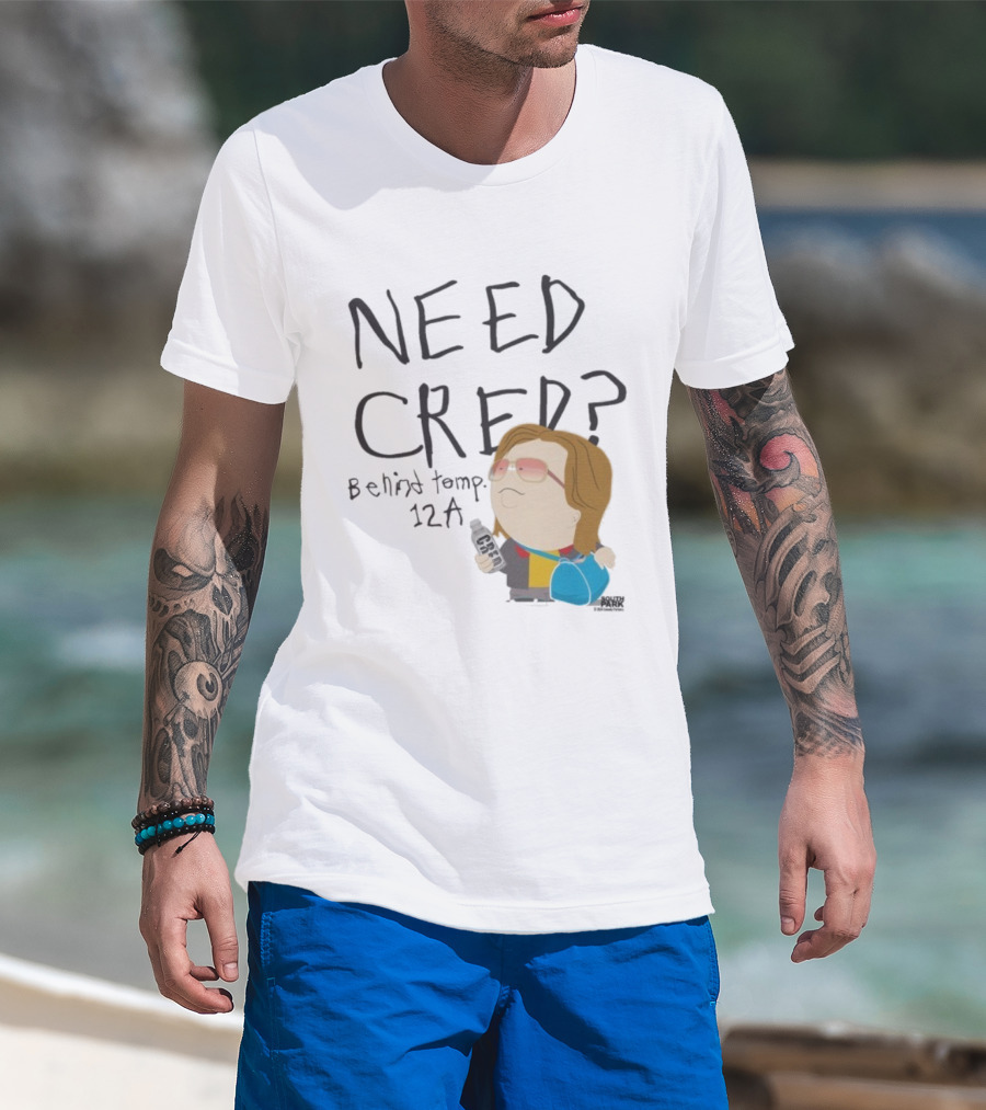 South Park Need Cred Behind Temp 12A Character Holding Microphone T-Shirt