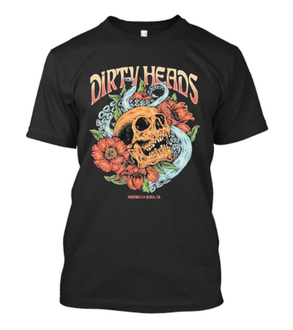 Dirty Heads Huntington Beach CA Skull Octopus Floral T-Shirt