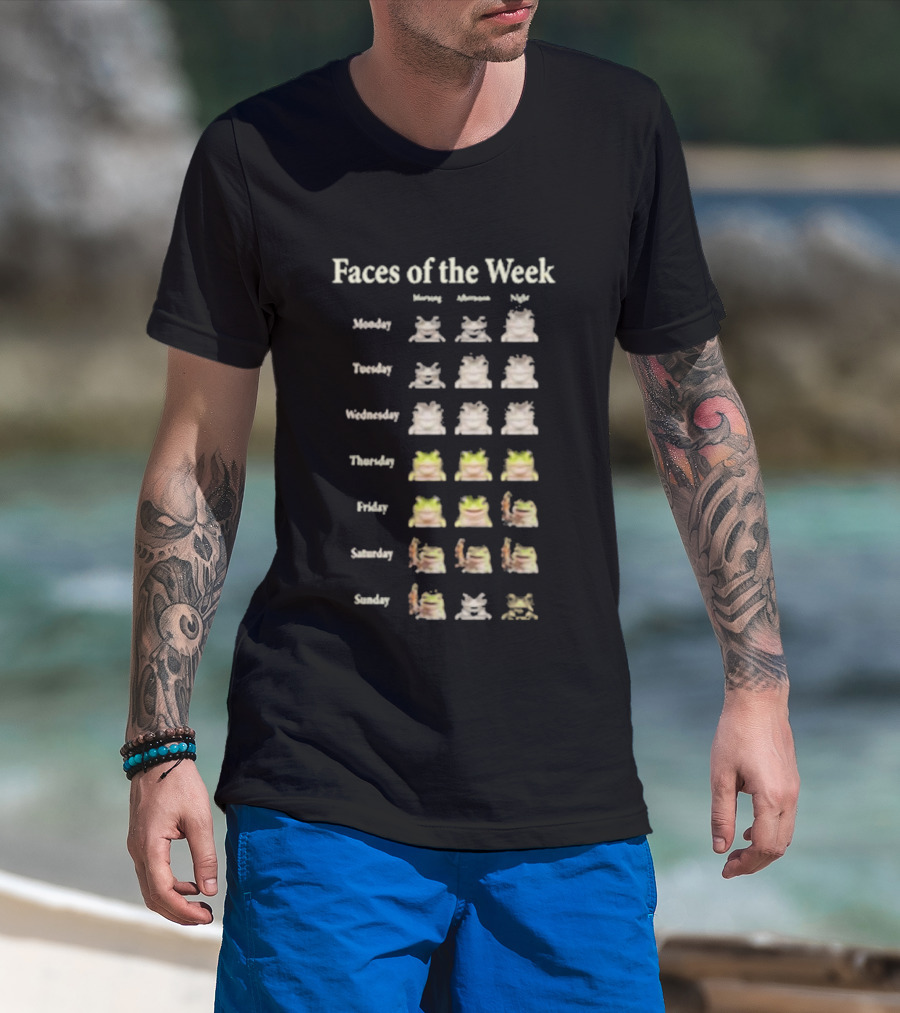 Faces Of The Week Funny Frog Memes Monday To Sunday T-Shirt