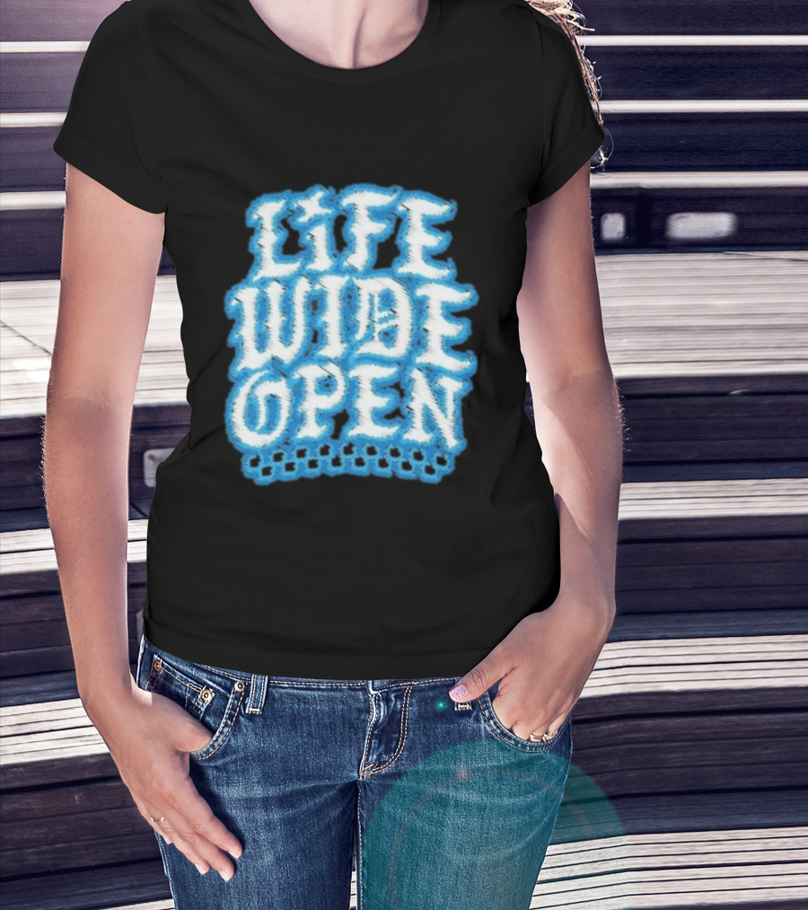 Life Wide Open Chrome Thread Cboystv Bold Blue Distressed Look T-Shirt