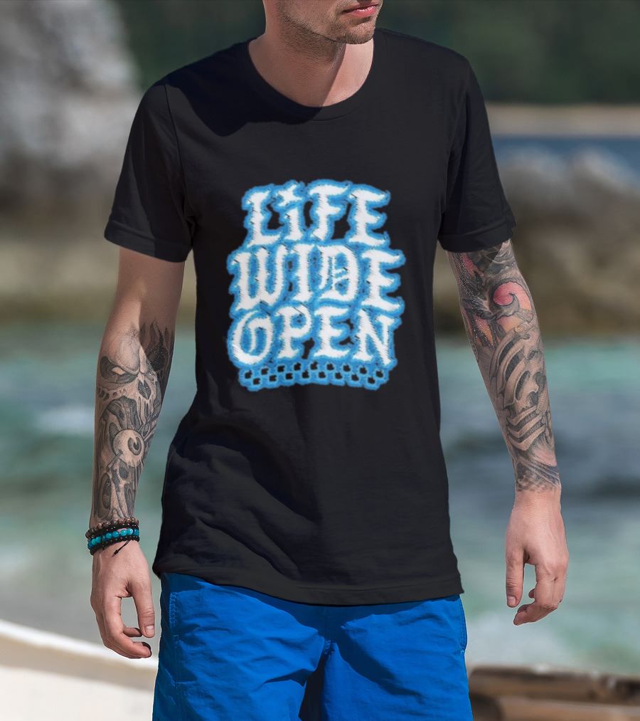 Life Wide Open Chrome Thread Cboystv Bold Blue Distressed Look T-Shirt