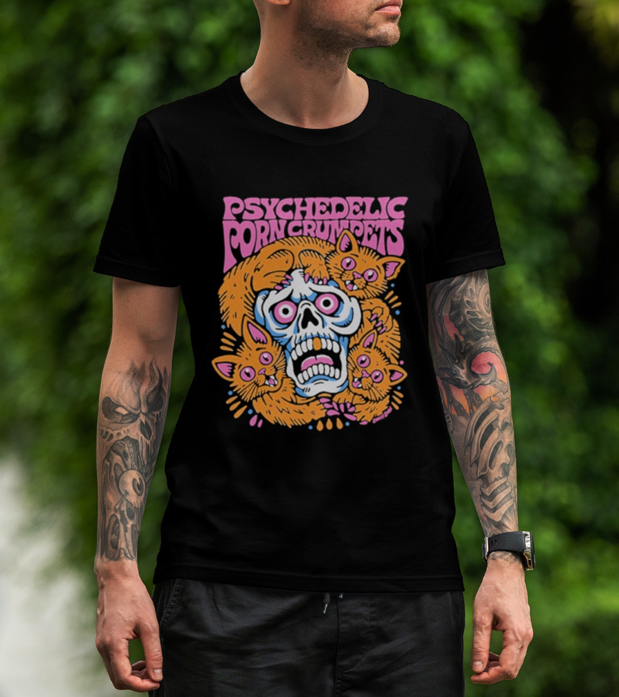 Psychedelic Porn Crumpets Cat Nootmare Skull And Cats T-Shirt