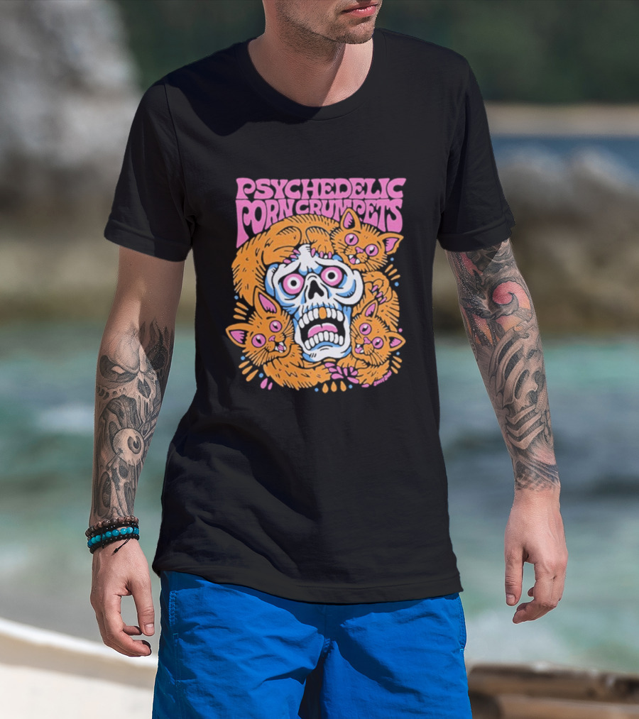 Psychedelic Porn Crumpets Cat Nootmare Skull And Cats T-Shirt