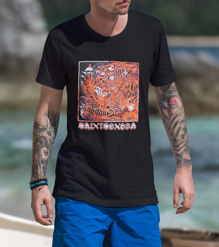 Saintseneca Dream Tiger Psychedelic Orange Tiger With Castle T-Shirt