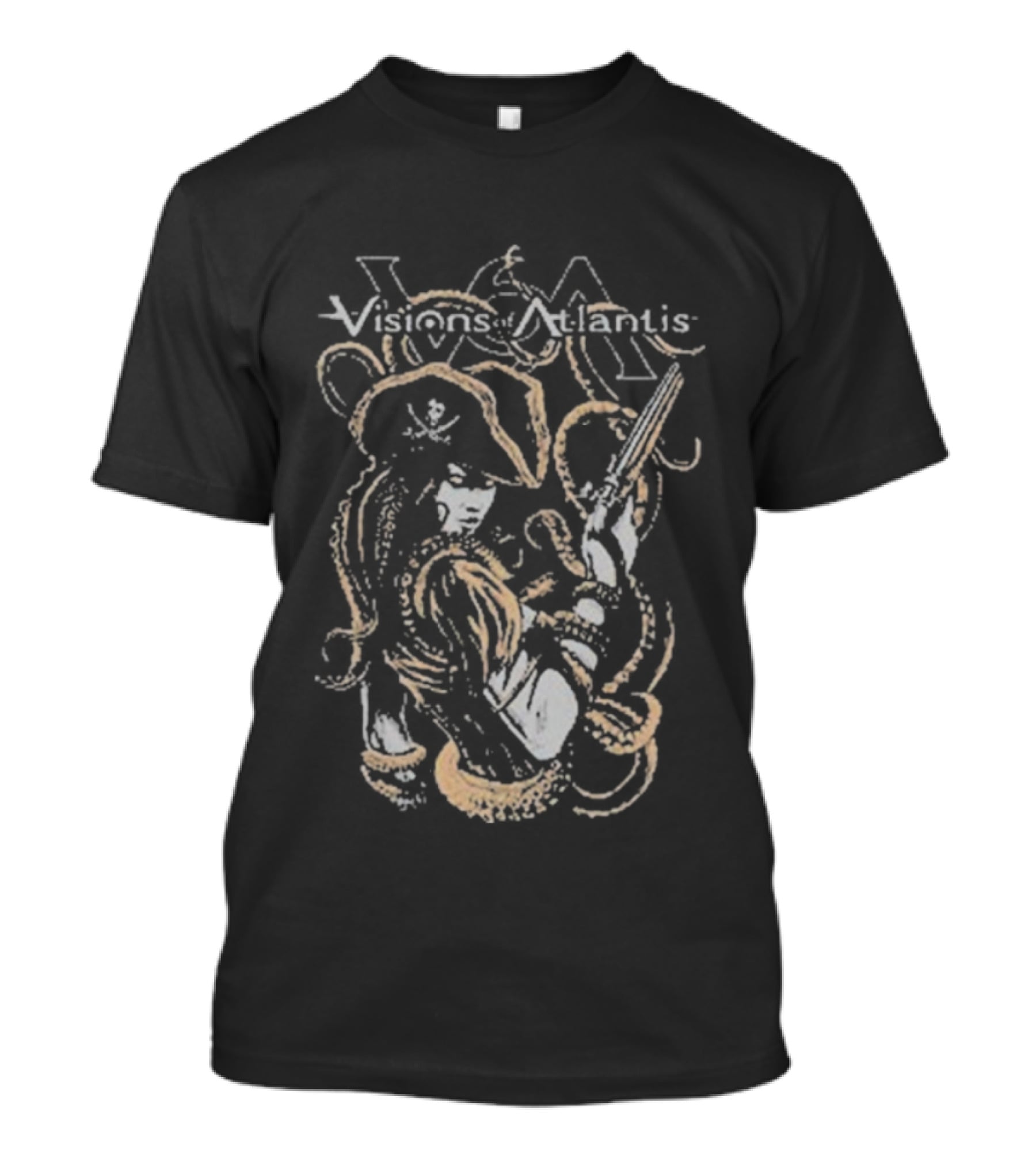 Visions Of Atlantis Full Metal Pirates Skull Captain And Trident T-Shirt