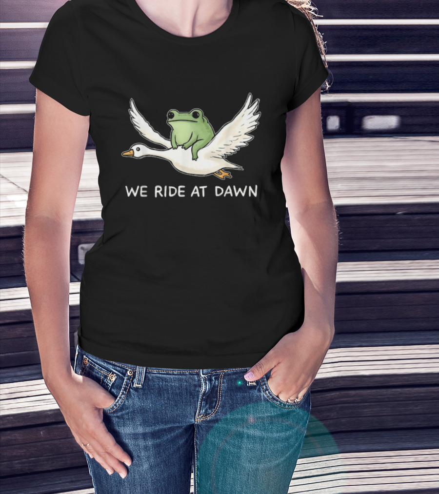 We Ride At Dawn Frog Riding Goose Funny Animal Adventure T-Shirt