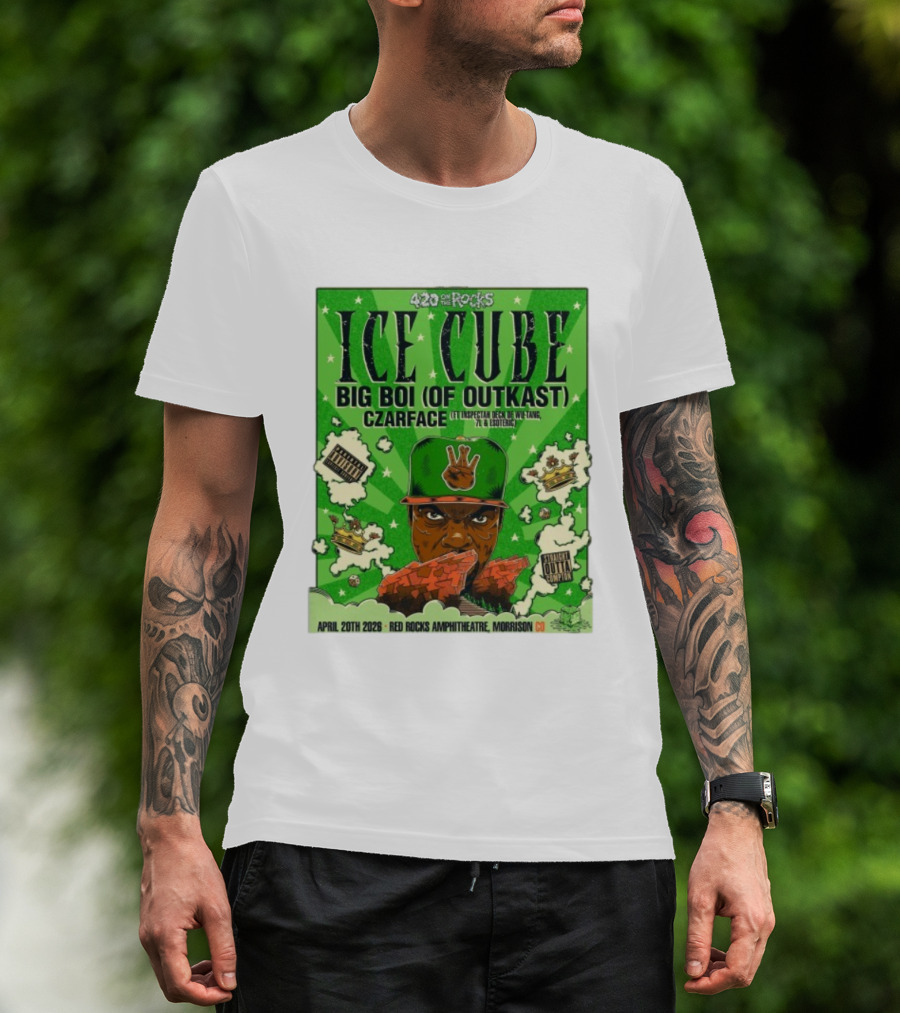 420 On The Rocks Ice Cube Big Boi Of Outkast Czarface Red Rocks Amphitheatre Morrison CO April 20th 2026 T-Shirt
