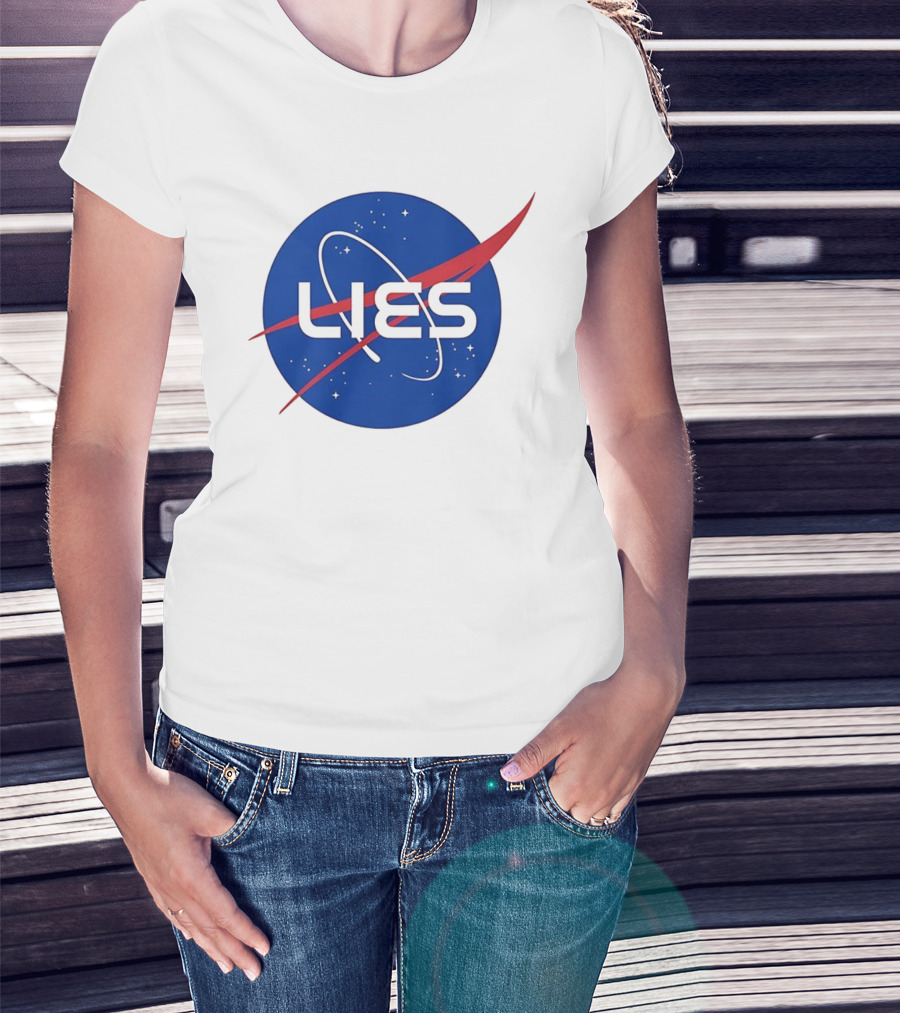 NASA Lies Parody Emblem Graphic T-Shirt