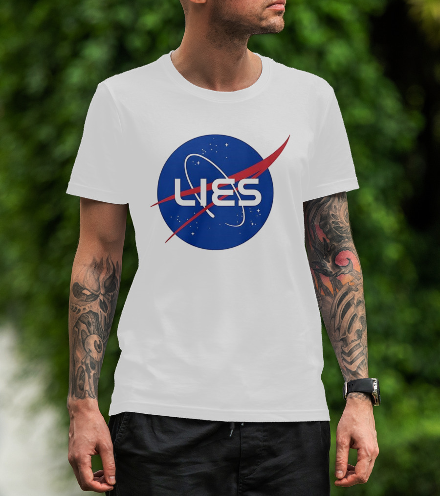 NASA Lies Parody Emblem Graphic T-Shirt