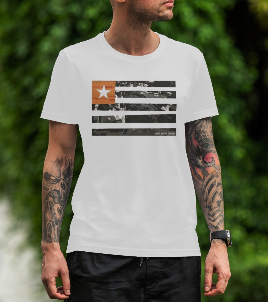 Life Wide Open American Flag Star Rustic Outdoors T-Shirt