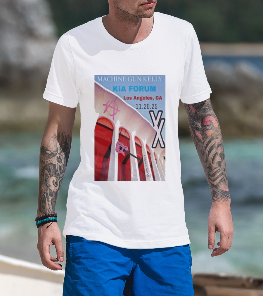 Machine Gun Kelly Kia Forum Los Angeles 11.20.25 Pink Guitar XX T-Shirt