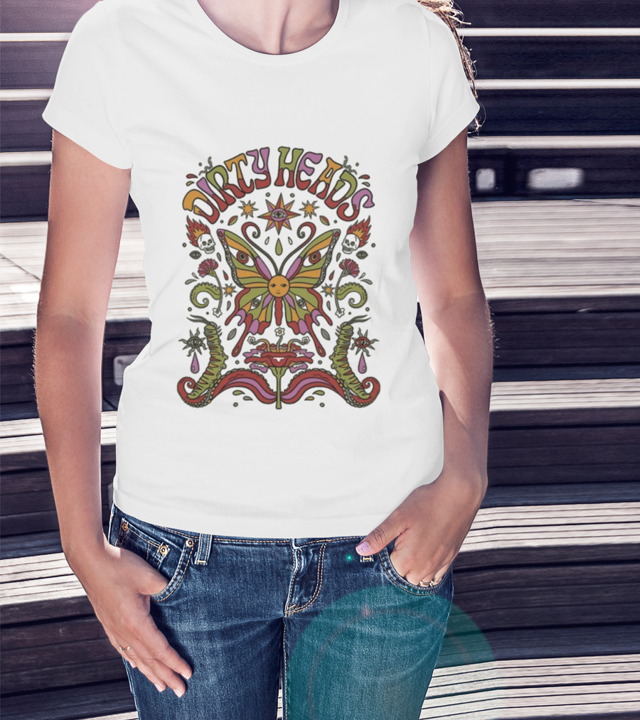Dirty Heads Metamorphosis Psychedelic Butterfly Retro Style T-Shirt