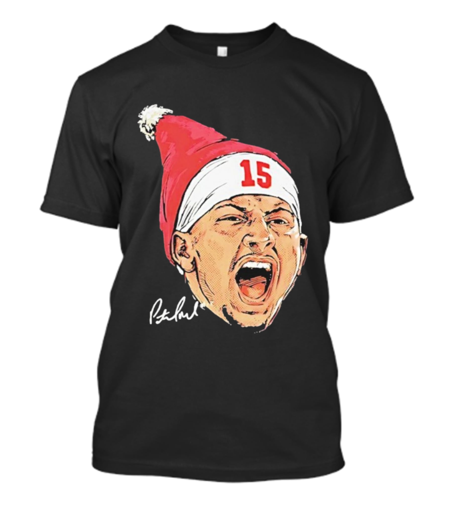 Patrick Mahomes Santa Hat Kansas City Chiefs Merry Christmas Signature 15 T-Shirt
